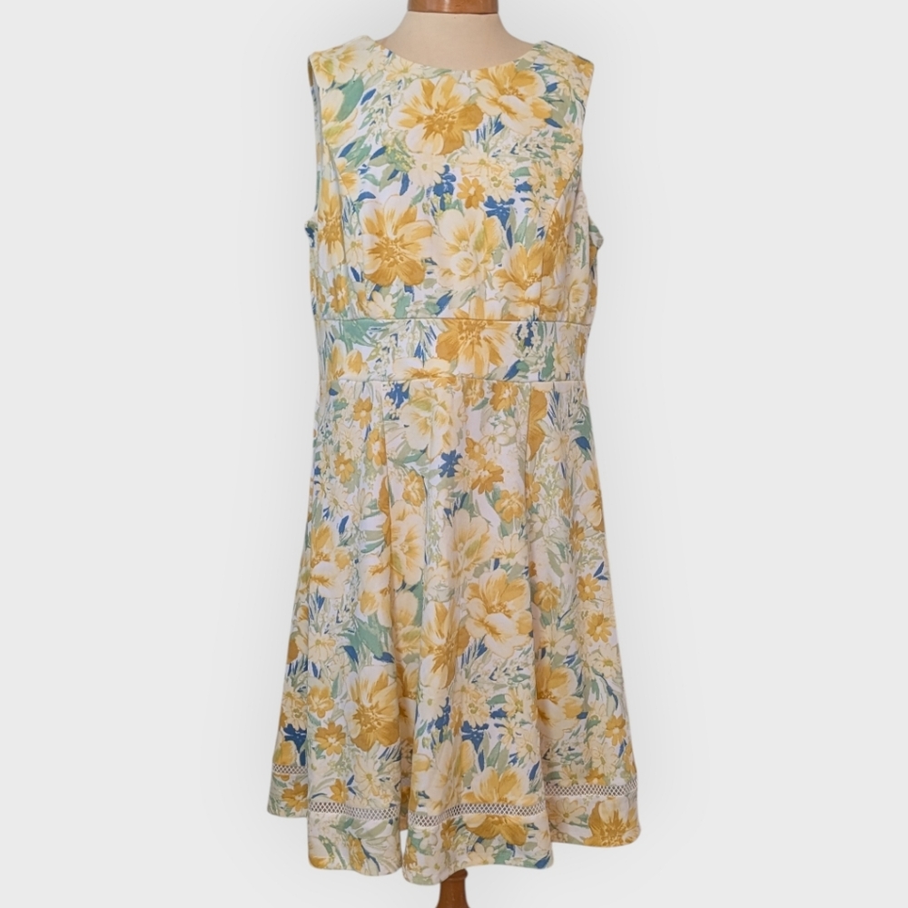 Consigned R&K Yellow and Blue Floral Midi Dress